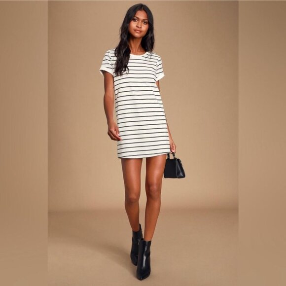 Lulus Dresses & Skirts - Lulu’s Black & Cream Striped Mini Dress Nautical Coastal Preppy Cotton Coastal